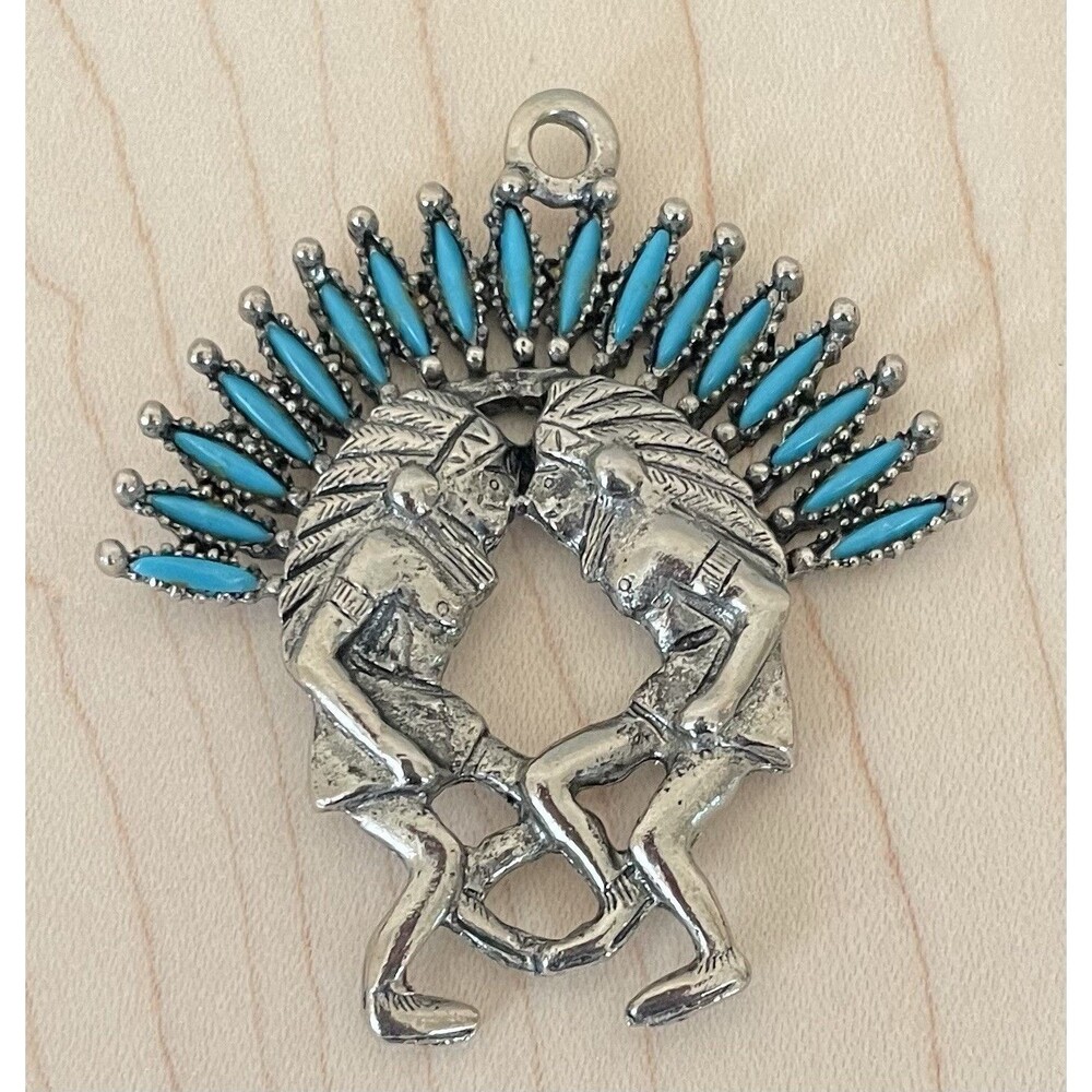 Dancing Chiefs Faux Turquoise Silvertone Costume Pendent